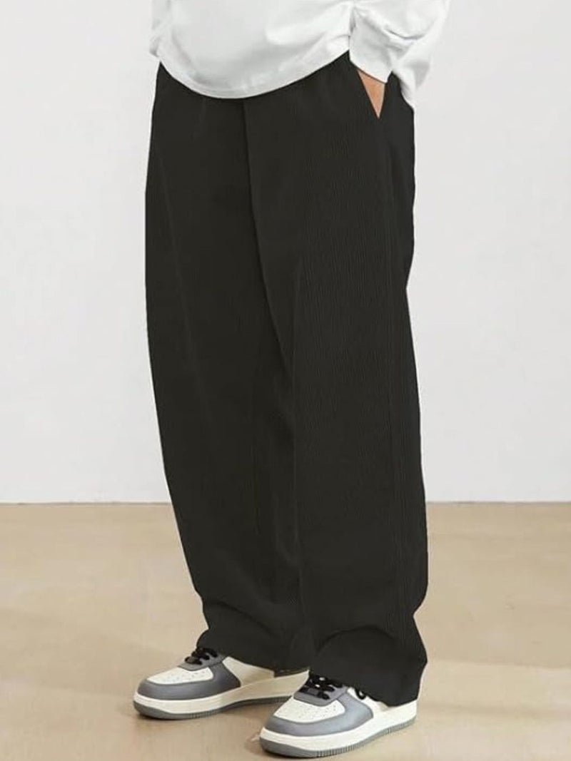 فلاينوف بنطلون رياضي رجالي كوري أسود سادة بقصة فضفاضة - Image 3